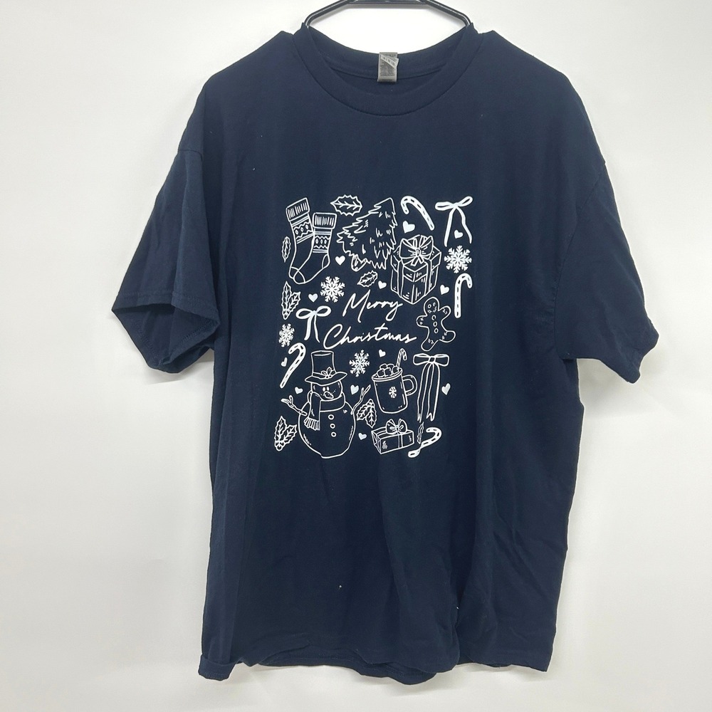 Merry Christmas Graphic Tee XL Navy Cozy Holiday Snowman Winter Shirt